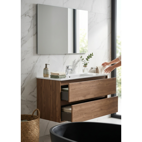 Roca Pack Mueble Baño Victoria Basic 600 Nogal + Lavabo Y Espejo – imagen 2