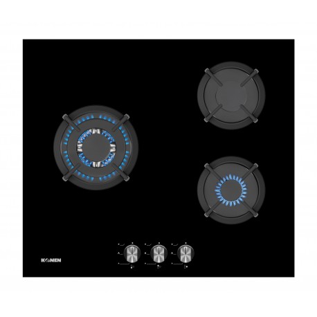 KONEN KCRISTAL3FMIS PLACA DE GAS 3F Soportes de hierro fundido. Mando frontal. Color cristal negro.