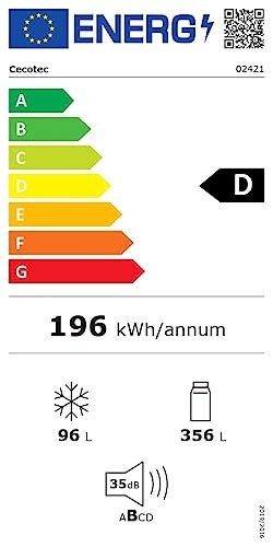 Frigorífico Combi Cecotec, Altura 185 y 60 cm de Ancho, Sistema Multi Air  Flow, Total No frost y 2 Cajones [Clase de eficiencia energética E]: 439,00  €